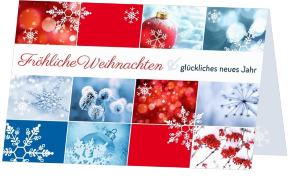 Winterliche Schneeblumen-Collage, Rot, Weiß, Blau