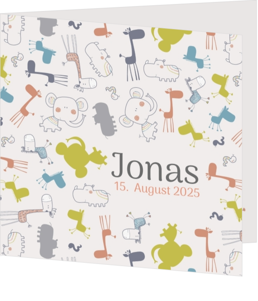 Geburtsanzeige Jonas - Tierfiguren