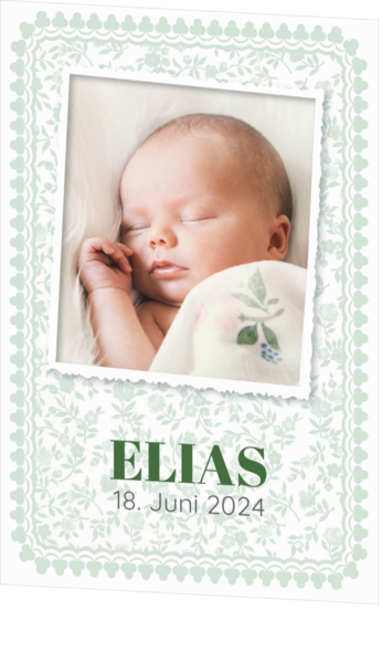 Geburtskarte Elias - Fotokarte mit botanisches Muster
