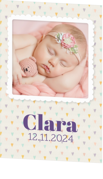Geburtskarte Clara - Kleine Herzen