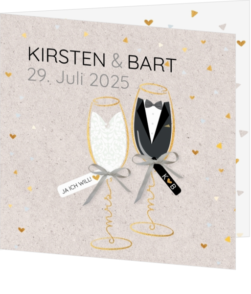 Hochzeitskarte - Mr & Mrs in einem Champagnerglas