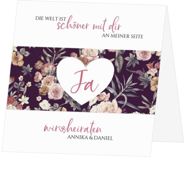 Hochzeitskarte - Klassisches Blumenmotiv