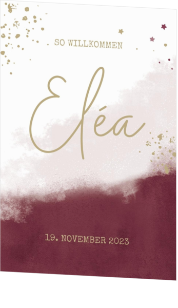 Geburtskarte Eléa - Burgunderrot  mit Punkten und Sternen