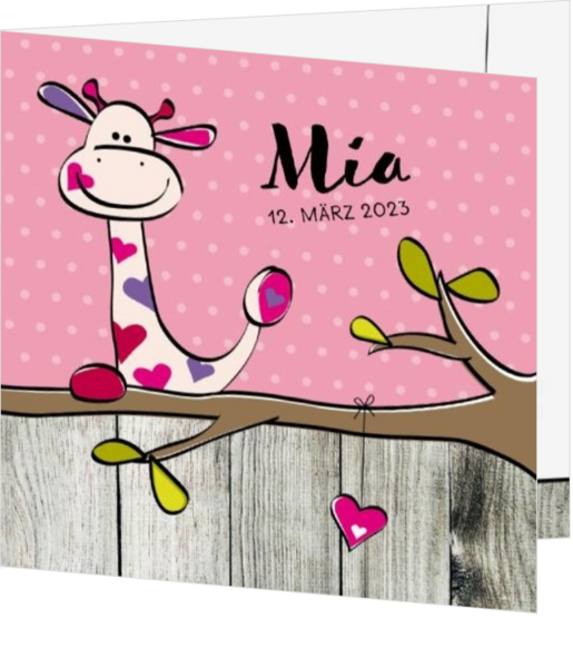 Geburtskarte Mia- Giraffe Rosa