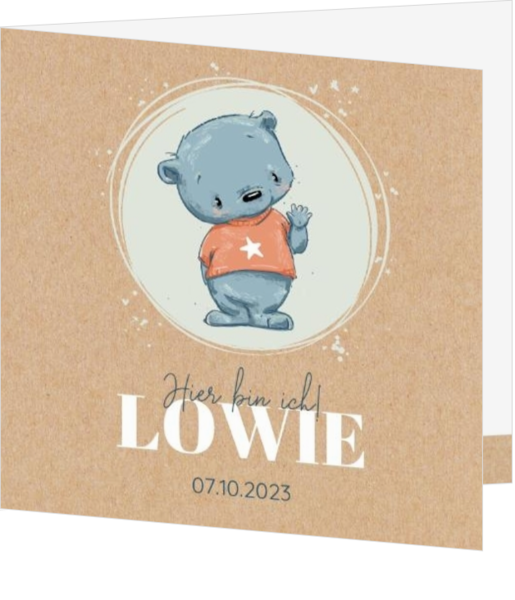 Geburtskarte Lowie - Süßer winkender Bär