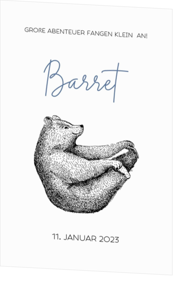 Geburtskarte Barret - Federzeichnung Bär