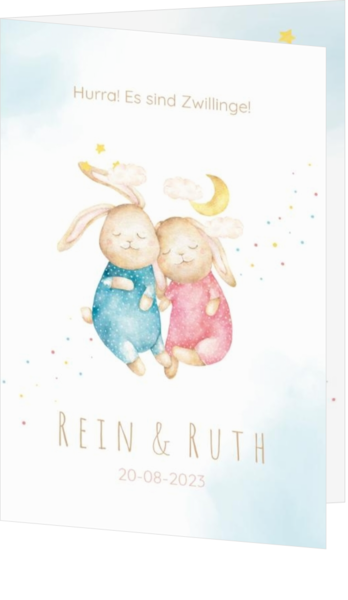 Geburtskarte Rein & Ruth - Schlafende Kaninchen