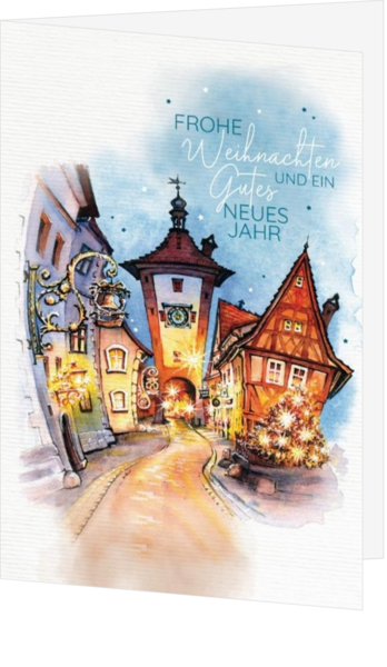 Weihnachtskarte - Aquarelldorf