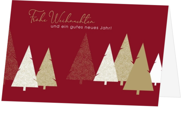 Weihnachtskarte - Weihnachtsbaumillustration auf Burgunderrot