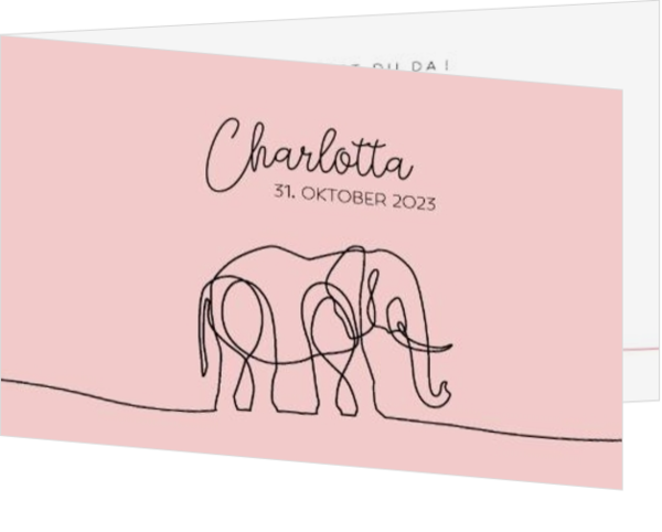 Geburtsanzeige Charlotta - Strichzeichnung Elefant