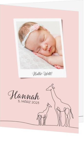 Geburtsanzeige Hannah - Strichzeichnung Giraffen