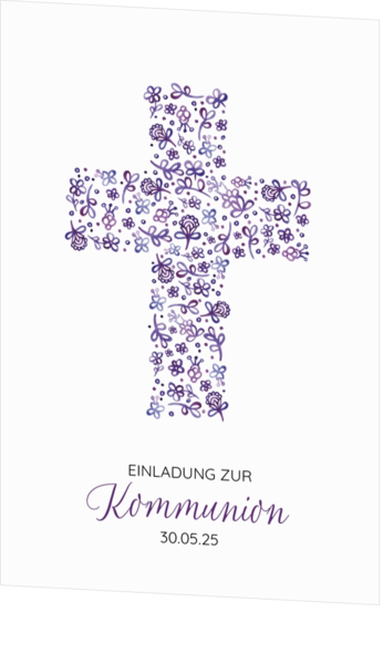  Kommunion Einladung Ella - Lila Kreuz