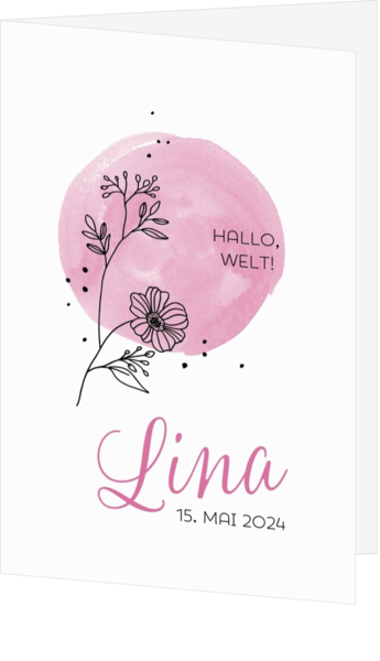 Geburtsanzeige Lina - Strichzeichnung Blume
