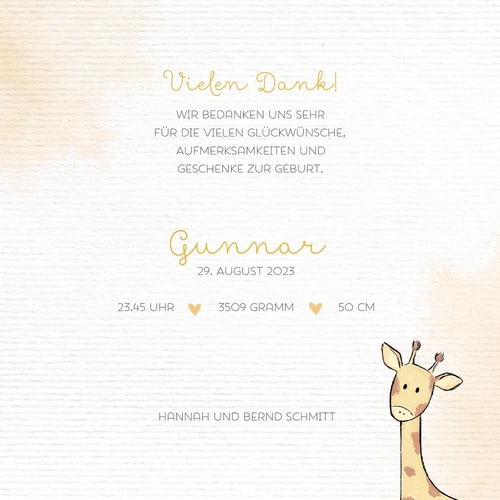 Geburtskarte Gunnar   Giraffe Rückseite