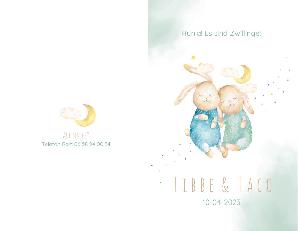 Geburtskarte Tibbe & Taco   Süße Häschen Rückseite/Vorderseite