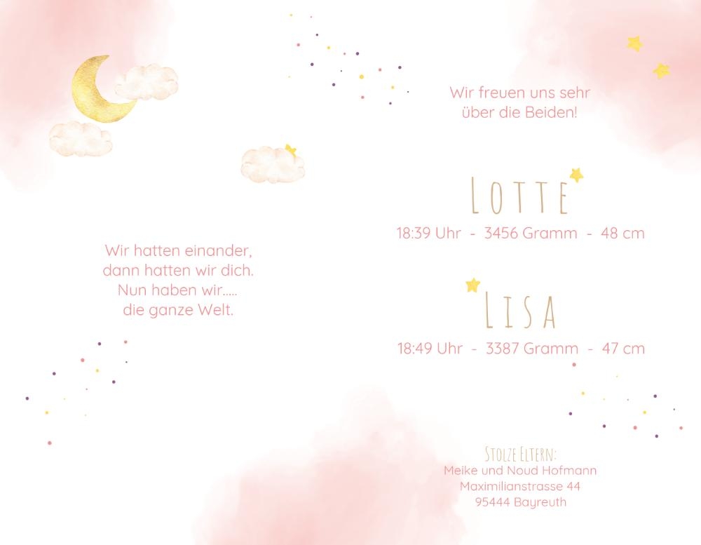 Geburtskarte Lotte & Lisa   Niedliche Häschen Innenseite