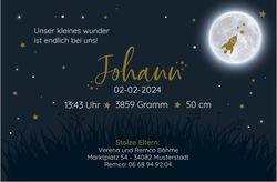 Geburtsanzeige Johann   Grosser Mond und Sternenhimmel Rückseite