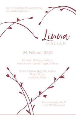Geburtskarte Linna   Zweige Rückseite