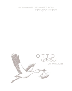 Geburtskarte Otto   Handgezeichneter Storch Rückseite/Vorderseite