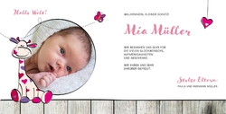 Geburtskarte Mia  Giraffe Rosa Innenseite