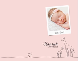 Geburtsanzeige Hannah   Strichzeichnung Giraffen Rückseite/Vorderseite