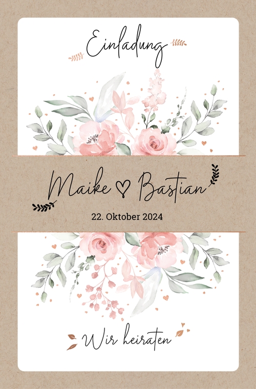 Hochzeitskarte   Blumen und Kraftpapier Vorderseite