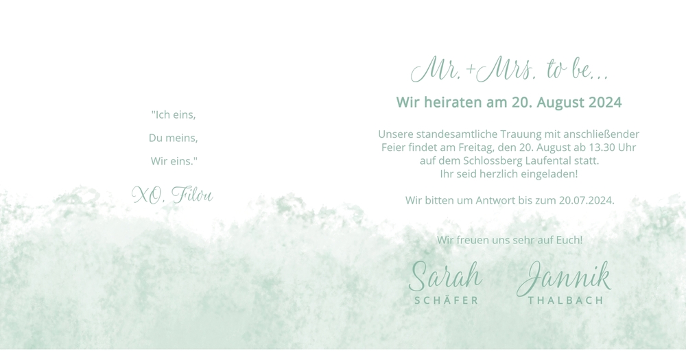 Hochzeitskarte   Romantisches Grün Innenseite