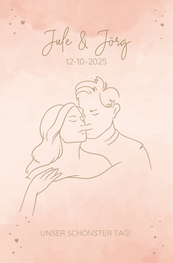 Hochzeitskarte   Strichzeichnung Paar rosa Vorderseite