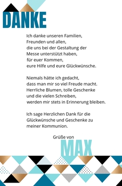 Kommunion Danksagung Max   Dreiecke Rückseite