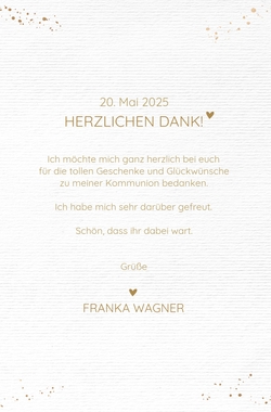 Kommunion Danksagung Franka   Goldener Text Rückseite