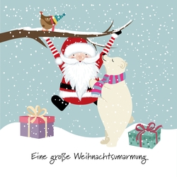 Weihnachtskarte   Weihnachtsmann und Eisbär Vorderseite